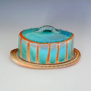Ceramic Covered Butter Dish Teal