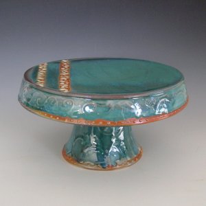 Turquoise stoneware cakestand